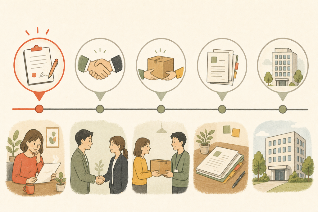 内定から入社までの5フェーズの流れを示すタイムライン図解