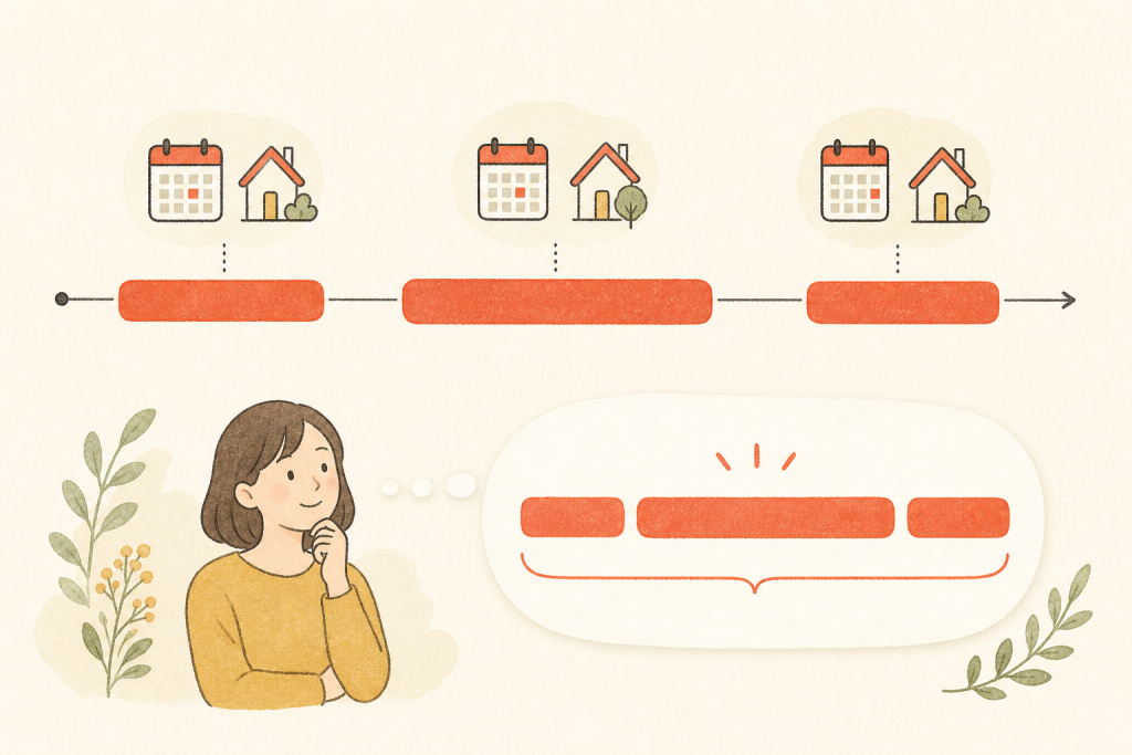 介護休業を3回に分割して山場ごとに使えることを示すタイムラインの図