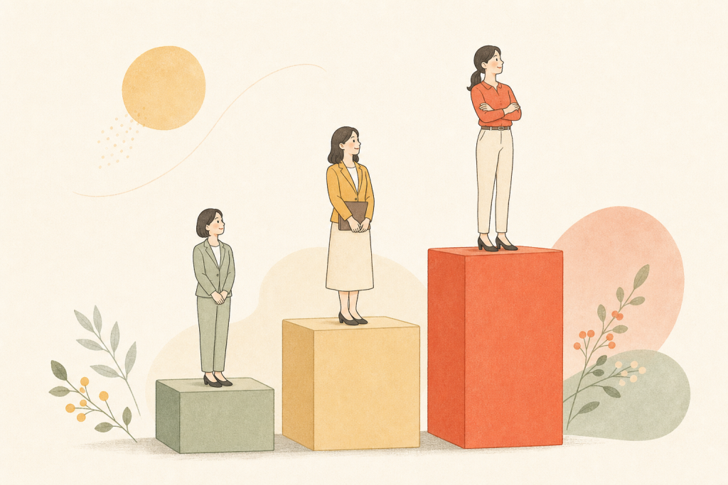 部長級は低く係長級ほど女性比率が高い、役職別の現在地を示した図