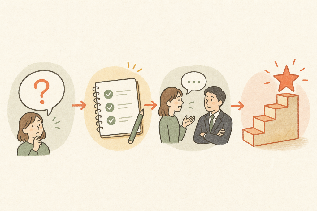 条件確認から意思表示までの登用が決まる人のステップを示した流れ図