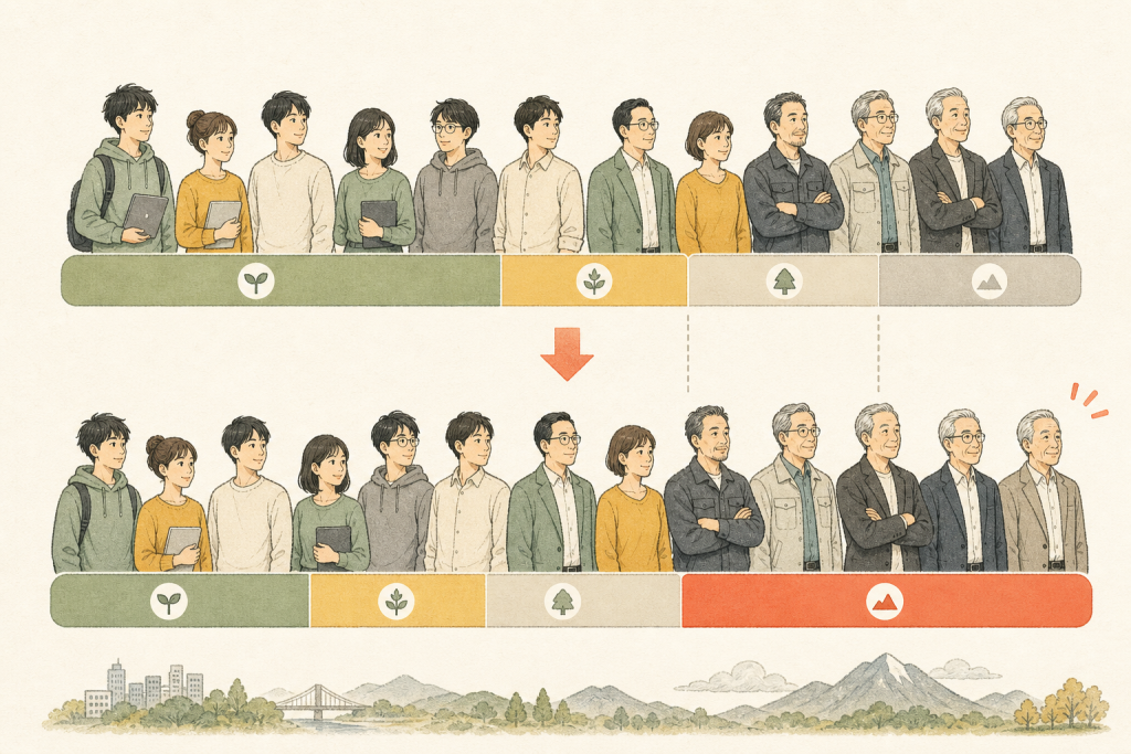 IT人材の50歳以上が10年で倍増し高齢化が進んだことを示す図