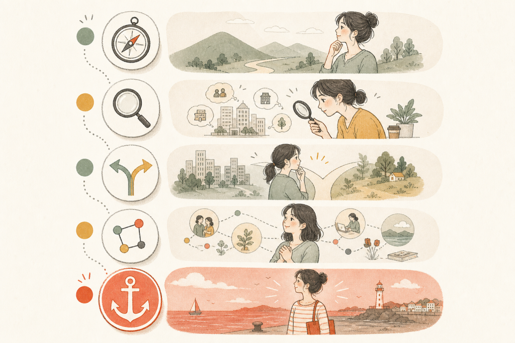 辞め癖を断ち、次の一社を最後の転職にするための立て直しステップを示す図