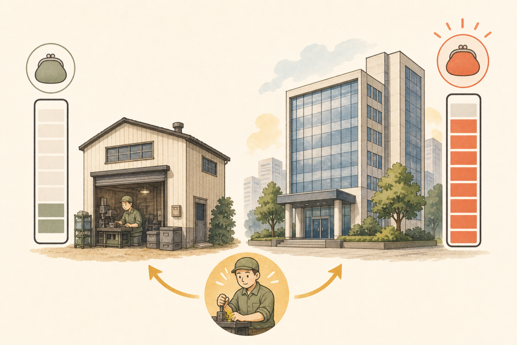 同じ努力でも業界によって年収が変わることを示す図