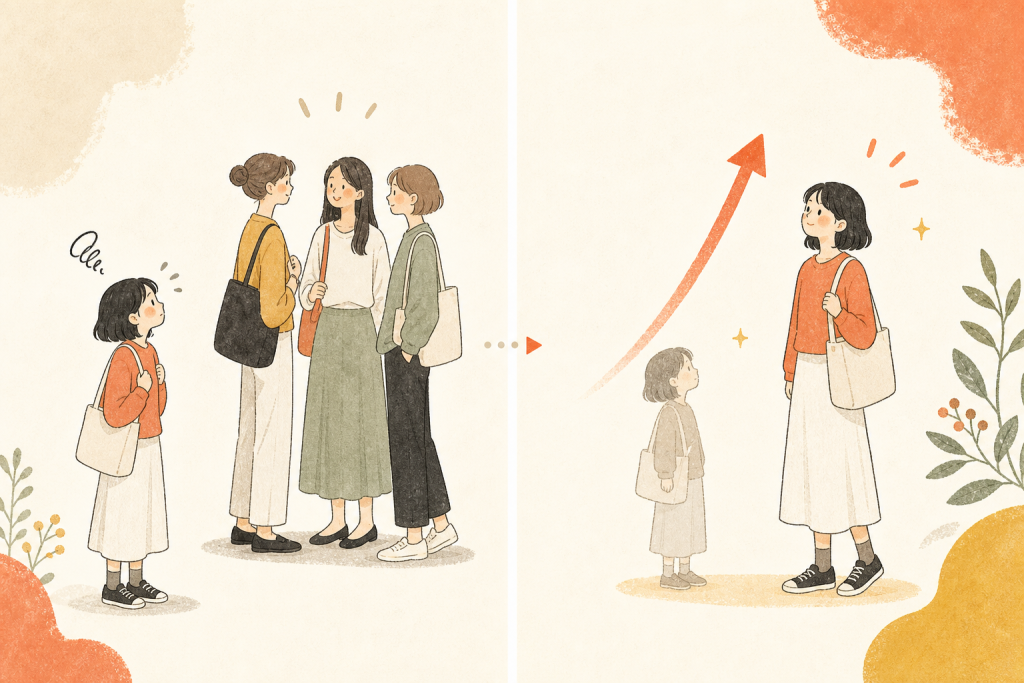 他人と比べる視点から過去の自分と比べる視点への切り替えを示す図